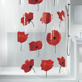 Spirella sprchový závěs POPPY, motiv tulipány, čirý, 180 x 200 cm, PEVA
