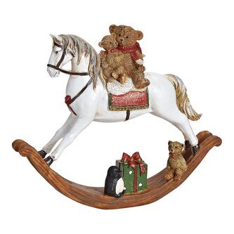 Houpací kůň s vánočním stromkem a dárky 21x4x17 cm - bílý