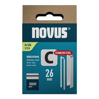 Novus sponky s úzkým hřbeterm, typ C, 4/26 mm, nerezová ocel, 1000 ks