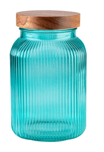 DuraHome Dóza s dřevěným šroubovacím uzávěrem, 2l, tyrkys