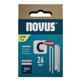 Novus sponky s úzkým hřbeterm, typ C, 4/26 mm, 1000 ks