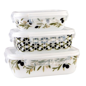 DuraHome Dóza skleněná hermetická, olivy, sada 3 ks