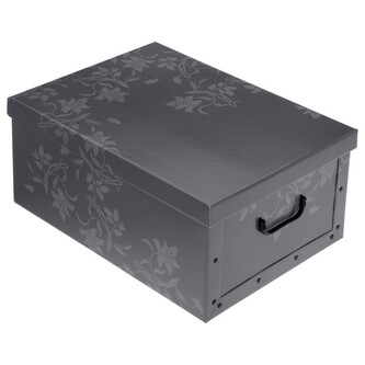 Úložná krabice, karton, barva šedá s květy