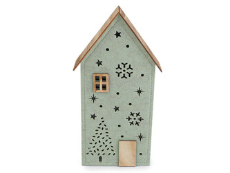 Vánoční filcový domeček svítící - 1 ks - 2 zelená šalvěj světlá