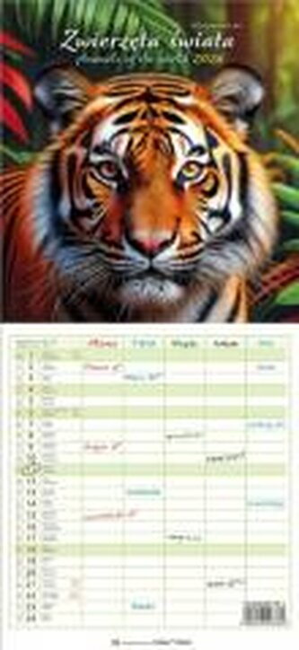 Kalendarz 2026 wieloplanszowy wąski - Zwierzęta
