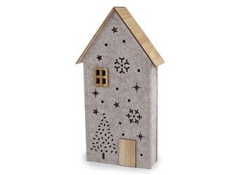 Vánoční filcový domeček svítící - 1 ks - 1 šedobéžová