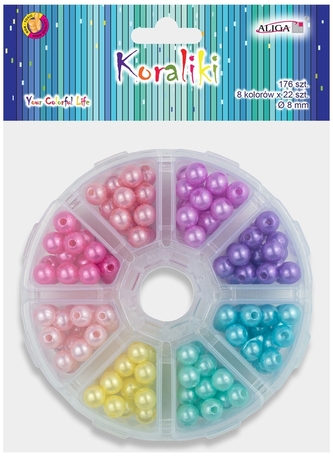 Zestaw plastikowych perłowych koralików w pudełku, 8mm PJ-0569 op.176 szt, Aliga