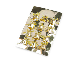 Zvoneček s lurexovou mašličkou a drátkem Ø25 mm - 12 ks - zlatá