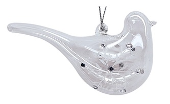 Pták skleněný s vločkou 11 x 4 x 2,5 cm