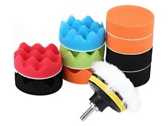 Leštící kotouče, s nosičem a adaptérem do vrtačky, sada 12ks