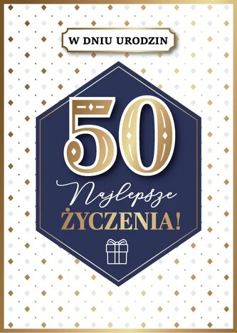 Karnet GM 50 Urodziny, niebieski, złote rąby GM-1219