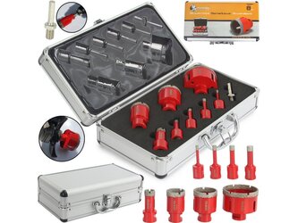 Korunkový vrták diamantový, sada, 6, 8, 10, 12, 20, 35, 45, 68 mm MAR-POL