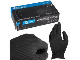 Nitrilové rukavice Solid Grip 3D, pevné, odolné chemikáliím, 50 ks, černé, velikost XXL - GEKO