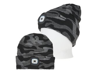 Čepice s LED světlem, USB nabíjení, maskáčová - GEKO