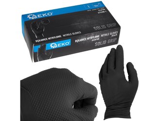 Nitrilové rukavice Solid Grip 3D, pevné, odolné chemikáliím, 50 ks, černé, velikost L - GEKO