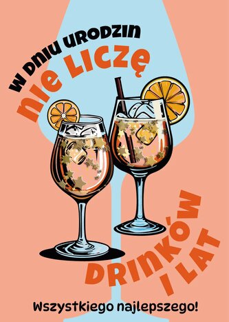 Karnet KF urodziny drinki, konfetti KF-004