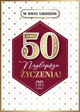 Karnet GM 50 Urodziny, czerwony, złote rąby GM-1218