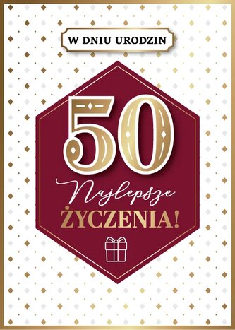 Karnet GM 50 Urodziny, czerwony, złote rąby GM-1218