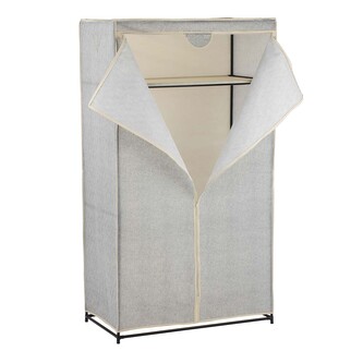 MSV látková šatní skříň, 1 velká přihrádka + tyč na ramínka, šedá, PP, železná konstrukce