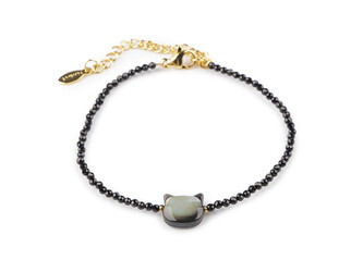 Náramek z broušených korálků kočka - 1 ks - černá