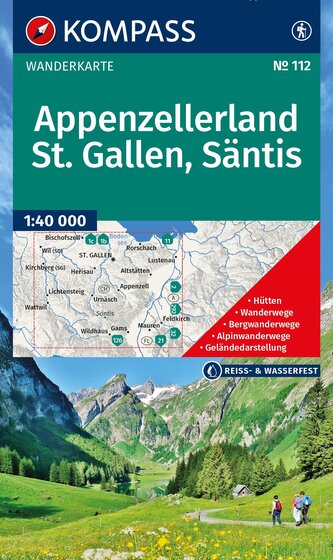 KOMPASS Wanderkarte 112 Appenzellerland, St. Gallen, Säntis 1:40.000