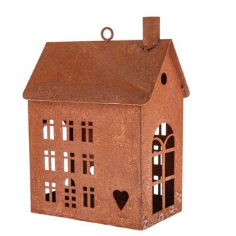 Kovový domek (svícen) s rezavým povrchem - 23 cm, 0/12