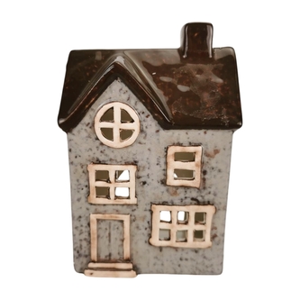 Keramický domeček na svíčku, šedý, 15 cm