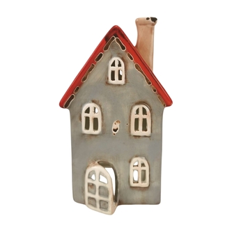 Keramický domeček na svíčku, šedý, 20 cm