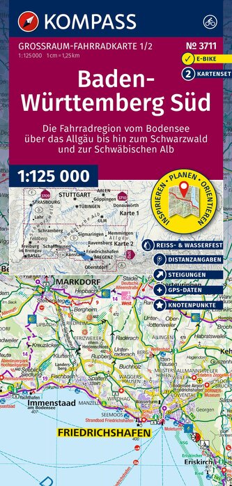 KOMPASS Großraum Fahrradkarte 3711 Baden-Württemberg Süd, die Fahrradregion vom Bodensee über das Allgäu bis zum Schwarzwald und
