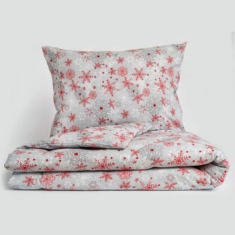 Vánoční flanelové povlečení 220x200, 70x90cm  VLOČKY červenošedé