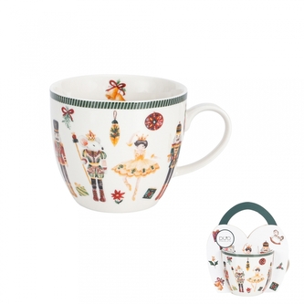 Porcelánový hrnek VÁNOČNÍ LOUSKÁČEK, 460 ml v papírovém košíku