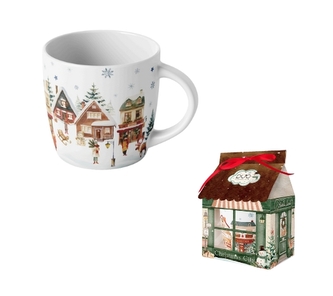 Porcelánový hrnek VÁNOČNÍ VESNICE 400 ml v papírovém domečku