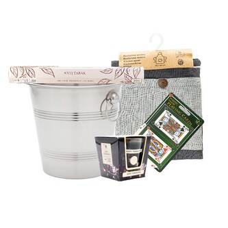 HOME ELEMENTS Dárkový set Stylový večer- chladič navíno, zástěra, karty, svíčka a vonné ty