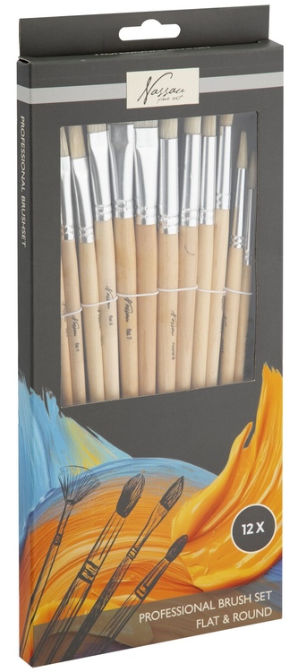 Nylonové štětce Nassau Fine Art 12 ks pro akryl, akvarel a olej Nylonové štětce Nassau Fine Art 12 ks pro akryl, akvarel a olej
