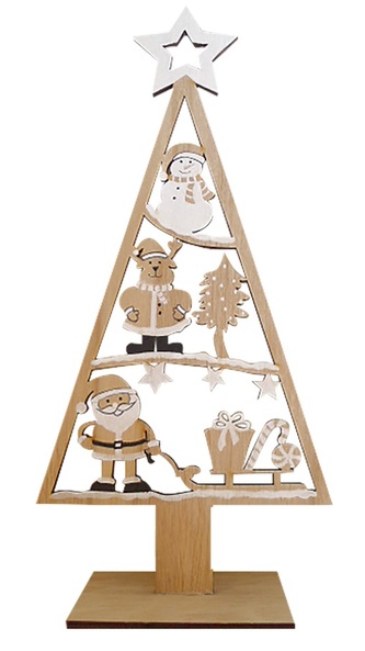 Strom s dekoracemi dřevěný na postavení 16 x 34 x 6 cm, hnědý