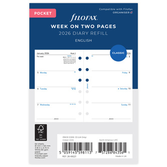 Filofax, Kalendář 2026 kapesní, týden/2 strany, AJ