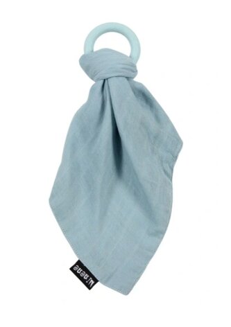 Silikonové kousátko s mušelinovým přítulníčkem - modré, Minene; modrá; 100 % bavlna, silikon