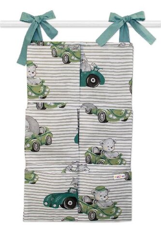 Bavlněný kapsář na postýlku Baby Nellys 6 kapes, Baby Car, zelená; zelená; Na dětskou postýlku