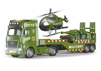 Auto tahač vojenský 55 cm a helikoptéra s efekty set