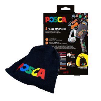 Posca sada popisovačů PC - 3M/ PC- 5M  - s bavlněným pytlíkem POSCA II (8 ks)