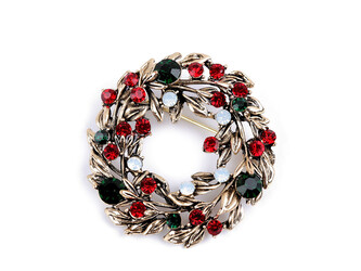Brož s broušenými kamínky věneček, sáňky - 1 ks - 3 červená věneček
