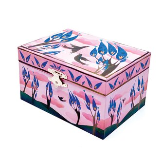 Hudební šperkovnice s držákem na prsteny a širokým zrcadlem Šťastní ptáci