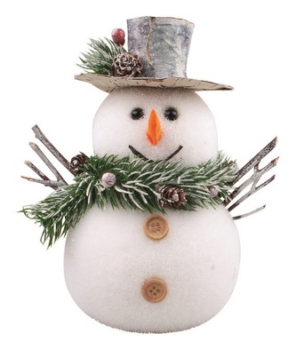 Sněhulák z polystyrenu se třpytivým dekorem na postavení 18 x 23 x 14 cm