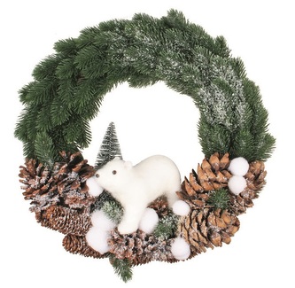 Věnec s ledním medvědem ø 40 x 12 cm + dekorace