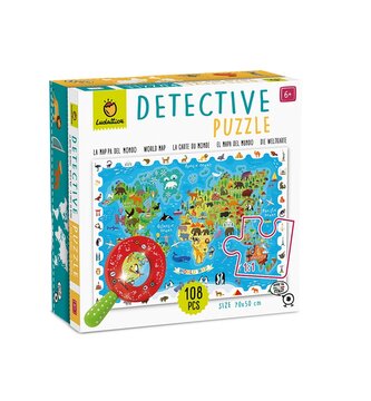 Ludattica - Detektivní puzzle s lupou - Mapa světa se zvířaty