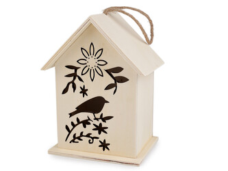 Závěsný dřevěný domeček / budka k domalování - 1 ks - 2 přírodní sv.