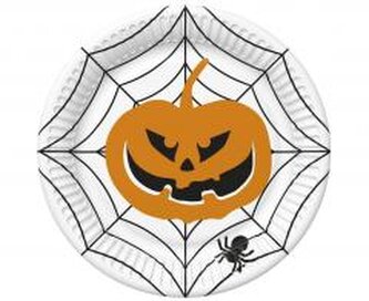 Talerzyki pap. Halloween Dynia pajęczyna 18cm 8szt