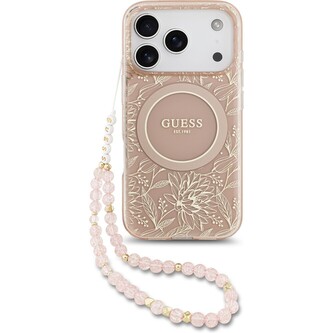 Guess IML Flowers Allover Strap MagSafe kryt iPhone 17 Pro růžový Guess IML Flowers Allover Strap MagSafe kryt iPhone 17 Pro růžový