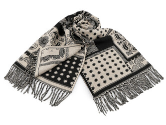 Zimní šála / pléd s třásněmi 65x180 cm - 1 ks - 20 krémová černá