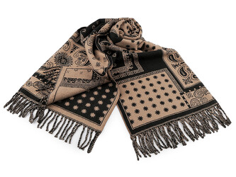Zimní šála / pléd s třásněmi 65x180 cm - 1 ks - 21 béžová černá